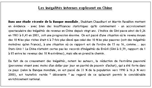 Les inégalités internes explosent en Chine
