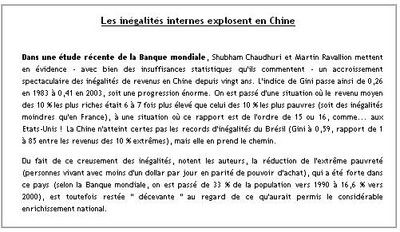 Les inégalités internes explosent en Chine
